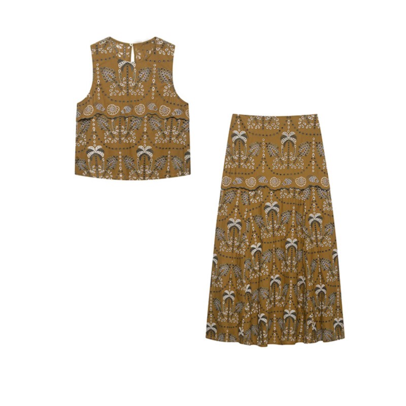 Fly Line - Women Embroidery Midi Skirts Set Summer
