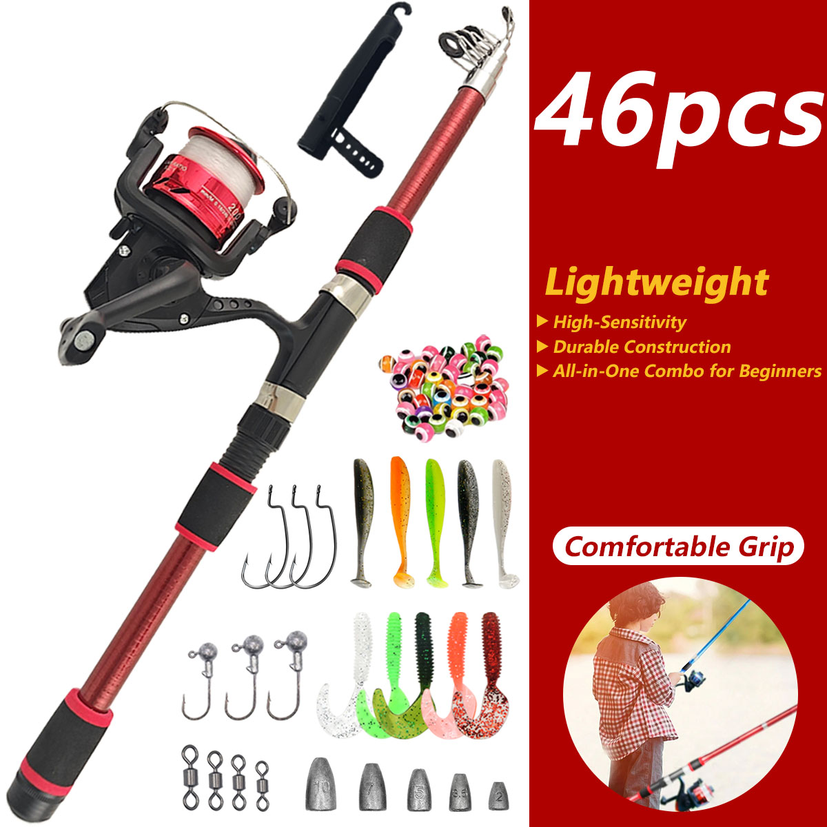 46Pcs Telescopic Fishing Rod R - Freshwater Line review and price